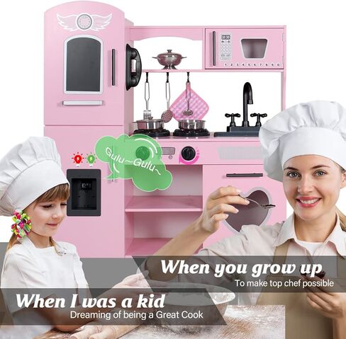 TaoHFE Play Kitchen, Pink Kids Kitchen Set for Girls Kitchen Set for Kids Ages 6-8 Gift Toddler Kitchen Set for Kids Age 3+ Kids Kitchen Playset with Lights & Sounds Wooden Toy Kitchen Playset Gift in Kuwait