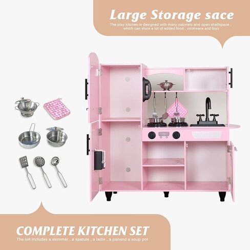 TaoHFE Play Kitchen, Pink Kids Kitchen Set for Girls Kitchen Set for Kids Ages 6-8 Gift Toddler Kitchen Set for Kids Age 3+ Kids Kitchen Playset with Lights & Sounds Wooden Toy Kitchen Playset Gift in Kuwait