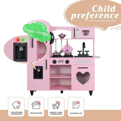 TaoHFE Play Kitchen, Pink Kids Kitchen Set for Girls Kitchen Set for Kids Ages 6-8 Gift Toddler Kitchen Set for Kids Age 3+ Kids Kitchen Playset with Lights & Sounds Wooden Toy Kitchen Playset Gift in Kuwait