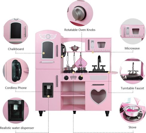 TaoHFE Play Kitchen, Pink Kids Kitchen Set for Girls Kitchen Set for Kids Ages 6-8 Gift Toddler Kitchen Set for Kids Age 3+ Kids Kitchen Playset with Lights & Sounds Wooden Toy Kitchen Playset Gift in Kuwait
