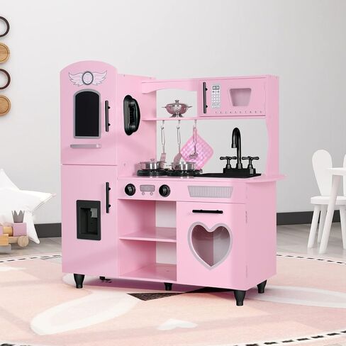 TaoHFE Play Kitchen, Pink Kids Kitchen Set for Girls Kitchen Set for Kids Ages 6-8 Gift Toddler Kitchen Set for Kids Age 3+ Kids Kitchen Playset with Lights & Sounds Wooden Toy Kitchen Playset Gift in Kuwait