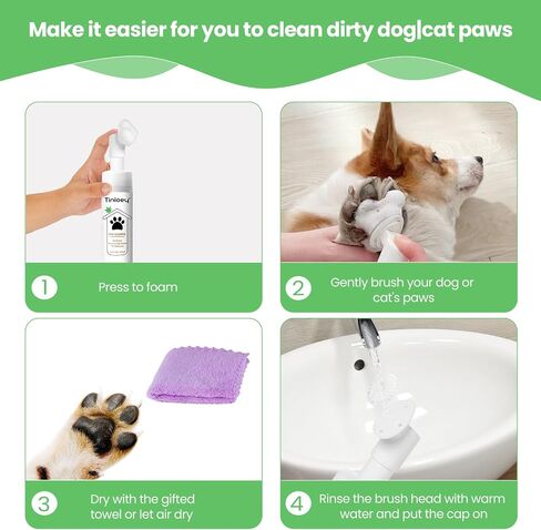 Foaming Paw Cleaner for Dogs and Cats (6.8 oz) | No-Rinse Dandelion Cleanser with Brush and Absorbent Towel (Fragrance Free) in Saudi Arabia