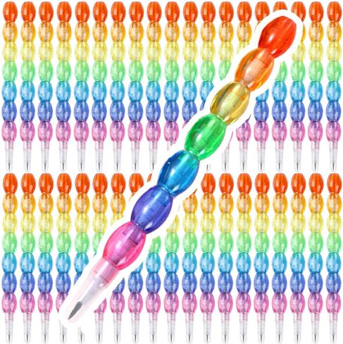 36 Pieces Stackable Rainbow Bead Pencils, Plastic Kids Stacking Pencil, Pencils for Kids, 7 in 1 Point Pencils for Birthday Party Supplies School Fun Equipment in Kuwait