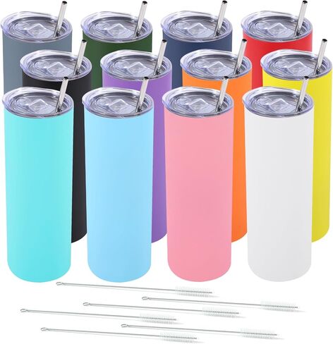 كوب Dongni نحيف مع غطاء سعة 20 أونصة من الفولاذ المقاوم للصدأ معزول بجدار مزدوج وأكواب مياه للقهوة للسفر (مزيج من 12 قطعة) in Kuwait