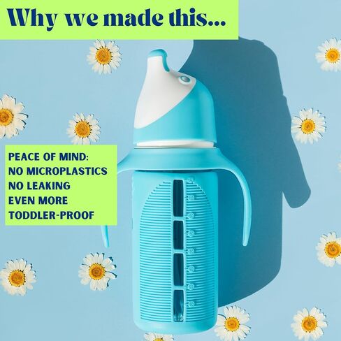 Tabor Place Set of 2 - Glass Sippy Cup for Toddlers - The Luca | Mint Green & Indigo Purple | Spill-Proof | Silicone Straw | 8 oz | Liquids Never Touch Plastic | Removable Handles… in Saudi Arabia