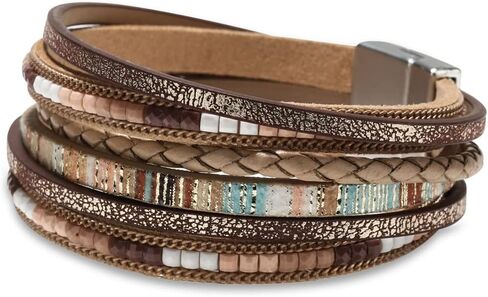 Fesciory Leather Wrap Bracelets for Women, Boho Leopard Multi-Layer Crystal Beads Cuff Bracelet Jewelry in Saudi Arabia