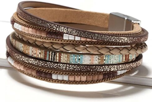 Fesciory Leather Wrap Bracelets for Women, Boho Leopard Multi-Layer Crystal Beads Cuff Bracelet Jewelry in Saudi Arabia