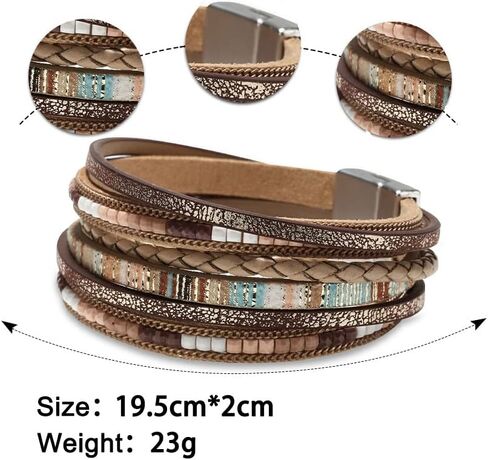 Fesciory Leather Wrap Bracelets for Women, Boho Leopard Multi-Layer Crystal Beads Cuff Bracelet Jewelry in Saudi Arabia