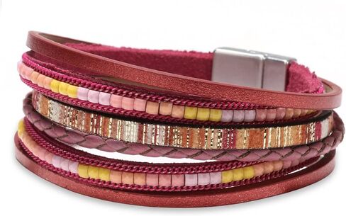 Fesciory Leather Wrap Bracelets for Women, Boho Leopard Multi-Layer Crystal Beads Cuff Bracelet Jewelry in Saudi Arabia