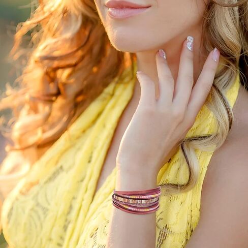 Fesciory Leather Wrap Bracelets for Women, Boho Leopard Multi-Layer Crystal Beads Cuff Bracelet Jewelry in Saudi Arabia