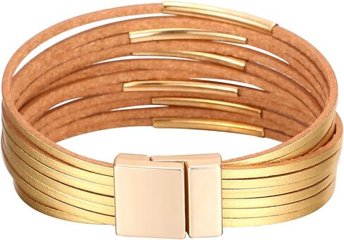 أساور جلدية ملفوفة للنساء من فيسيوري، مجوهرات بوهو ليوبارد متعددة الطبقات من الخرز الكريستالي in Kuwait