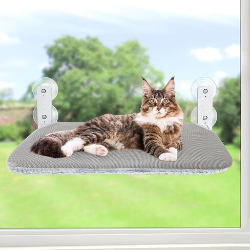 Sunhoo Cat Window Hammock Perch Cordless Perches Window Sill Seat Bed Foldable Stable Lounger Upgraded Suction Cup Easy Assembly Indoor Cats Kitty Shelf Hold Up to 55lbs (Light Gray, M) in Saudi Arabia