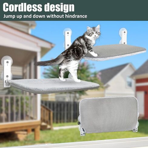 Sunhoo Cat Window Hammock Perch Cordless Perches Window Sill Seat Bed Foldable Stable Lounger Upgraded Suction Cup Easy Assembly Indoor Cats Kitty Shelf Hold Up to 55lbs (Light Gray, M) in Saudi Arabia
