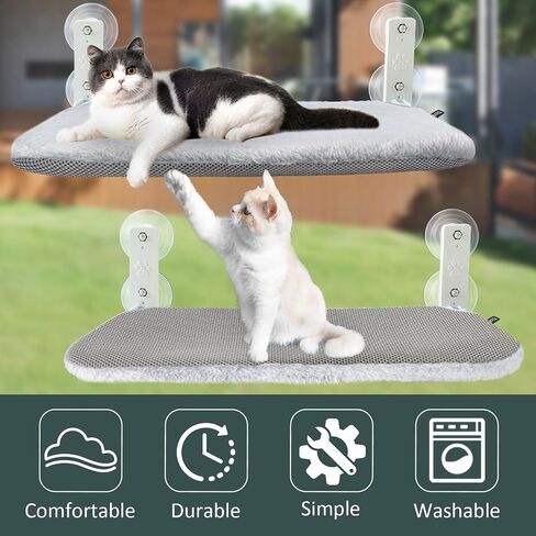 Sunhoo Cat Window Hammock Perch Cordless Perches Window Sill Seat Bed Foldable Stable Lounger Upgraded Suction Cup Easy Assembly Indoor Cats Kitty Shelf Hold Up to 55lbs (Light Gray, M) in Saudi Arabia