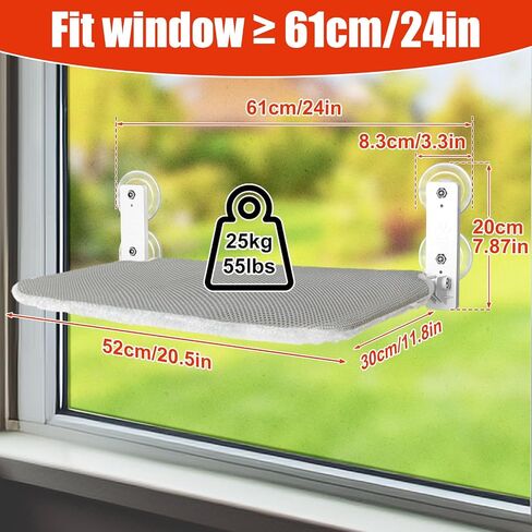 Sunhoo Cat Window Hammock Perch Cordless Perches Window Sill Seat Bed Foldable Stable Lounger Upgraded Suction Cup Easy Assembly Indoor Cats Kitty Shelf Hold Up to 55lbs (Light Gray, M) in Saudi Arabia
