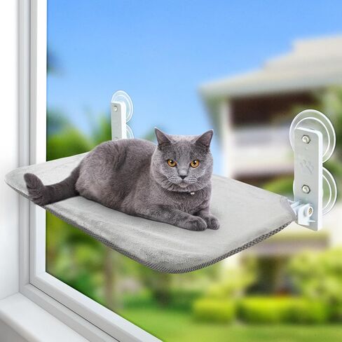 Sunhoo Cat Window Hammock Perch Cordless Perches Window Sill Seat Bed Foldable Stable Lounger Upgraded Suction Cup Easy Assembly Indoor Cats Kitty Shelf Hold Up to 55lbs (Light Gray, M) in Saudi Arabia
