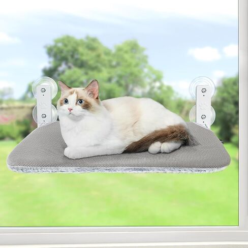 Sunhoo Cat Window Hammock Perch Cordless Perches Window Sill Seat Bed Foldable Stable Lounger Upgraded Suction Cup Easy Assembly Indoor Cats Kitty Shelf Hold Up to 55lbs (Light Gray, M) in Saudi Arabia