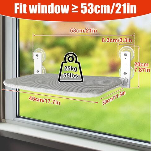 Sunhoo Cat Window Hammock Perch Cordless Perches Window Sill Seat Bed Foldable Stable Lounger Upgraded Suction Cup Easy Assembly Indoor Cats Kitty Shelf Hold Up to 55lbs (Light Gray, M) in Saudi Arabia