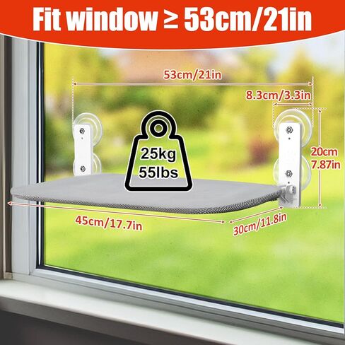 Sunhoo Cat Window Hammock Perch Cordless Perches Window Sill Seat Bed Foldable Stable Lounger Upgraded Suction Cup Easy Assembly Indoor Cats Kitty Shelf Hold Up to 55lbs (Light Gray, M) in Kuwait