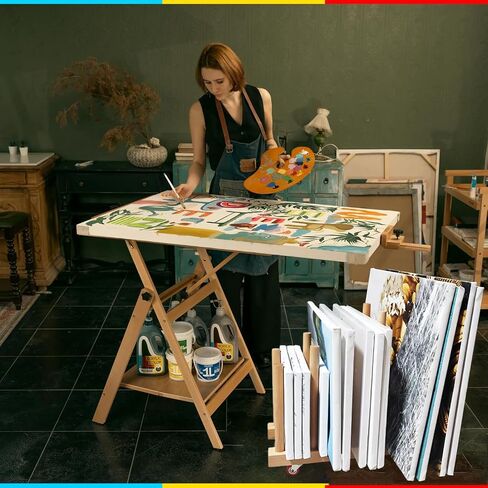 Artwork Storage Rack with Brake Caster Wheels,Art Drying Rack, Canvas Storage Rack,Wood Storage Stand for Drawing Board, Prints, Perfect for Studios,Galleries, Museums, Art Venues (12in) in Saudi Arabia