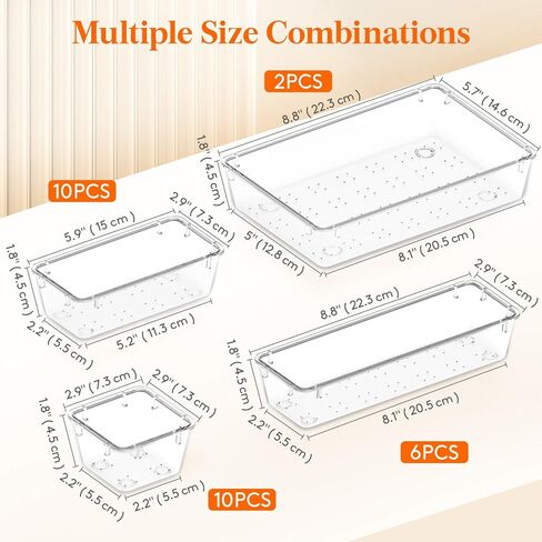 Lifewit Drawer Organizer 28PCS, 4 Sizes Clear Plastic Desk Drawer Dividers, Storage Separation Bins for Make Up, Kitchen Utensils, Vanity Accessories in Office/Bathroom/Bedroom Organization in Kuwait