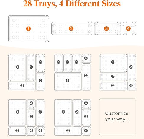 Lifewit Drawer Organizer 28PCS, 4 Sizes Clear Plastic Desk Drawer Dividers, Storage Separation Bins for Make Up, Kitchen Utensils, Vanity Accessories in Office/Bathroom/Bedroom Organization in Kuwait