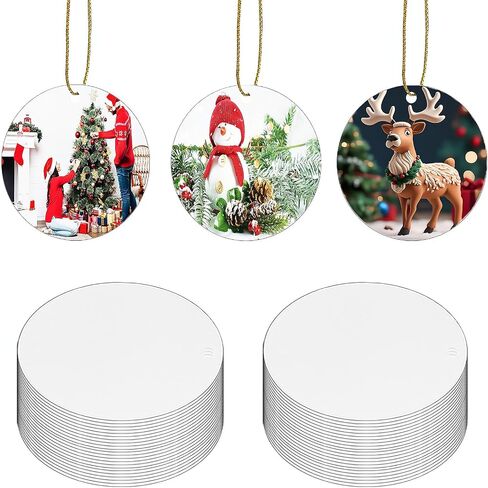 20pcs Metal Sublimation Ornament Blanks,Christmas Ornaments for Christmas Tree Decor,Sublimation Round Blanks Bulk for Heat Press Printing,DIY Handmade Crafts Double Sided Sublimation Ornaments (20) in Saudi Arabia