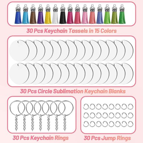 Modacraft Sublimation Keychain Blanks Bulk, 120Pcs Sublimation Keychain Blanks Set with 2 Inch Round Sublimation Blanks, Tassels, Keychain Rings, Jump Rings for DIY Crafting Sublimation Blanks in Kuwait