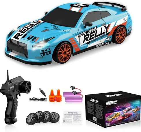 RC Drift Car Remote Control Car 2.4GHz 1:24 Scale 4WD 15KM/H High Speed Model Vehicle LED Lights Drifting Tire Racing Sport Toy Car for Adult Boys Girls Kids Gift 2Pcs Rechargeable Batterie in Saudi Arabia