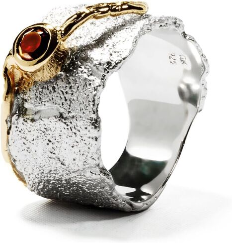 german kabirski Red Garnet & Blue Sapphire Ring | Handmade 925 Sterling Silver, Gold & White Rhodium Plated | Statement Jewelry for Women | Birthstone Ring, Unique Design in Kuwait