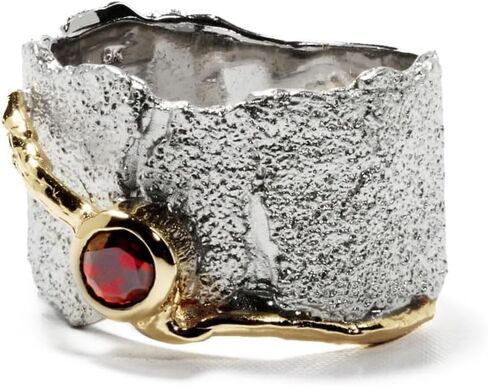 german kabirski Red Garnet & Blue Sapphire Ring | Handmade 925 Sterling Silver, Gold & White Rhodium Plated | Statement Jewelry for Women | Birthstone Ring, Unique Design in Kuwait