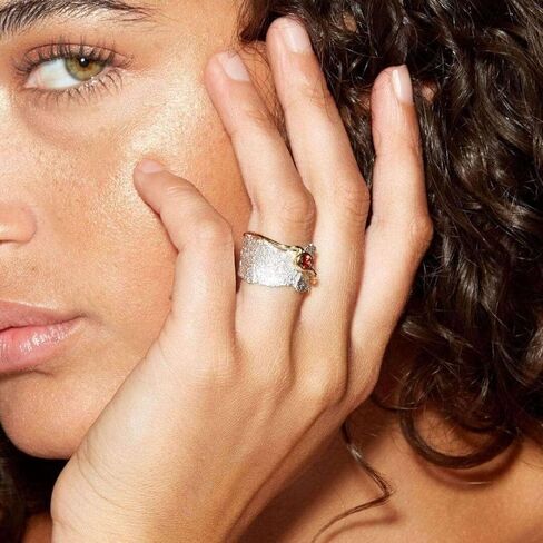 german kabirski Red Garnet & Blue Sapphire Ring | Handmade 925 Sterling Silver, Gold & White Rhodium Plated | Statement Jewelry for Women | Birthstone Ring, Unique Design in Kuwait