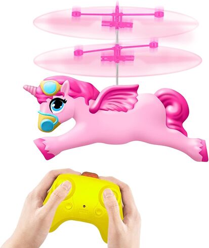 Unicorn Remote Control Helicopter, Flying Unicorn Toys for Girls Age 6-8 9-14 Years and Up, Rechargeable 2 Channel Rc Helicopter Mini Drone Flying Toy with LED Lights for Kids Indoors Birthday Gift in Saudi Arabia