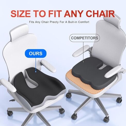 Benazcap X Large Memory Seat Cushion for Office Chair Ergonomic Cushions Pad Pillow for Pressure Relief Sciatica & Pain Relief Memory Foam for Long Sitting for Gaming Chair and Car Seat Black in Saudi Arabia