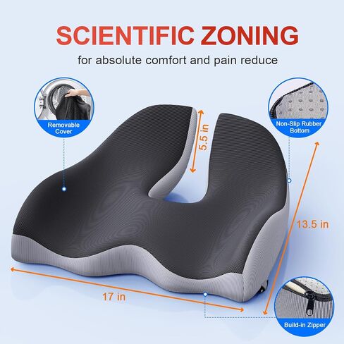 Benazcap X Large Memory Seat Cushion for Office Chair Ergonomic Cushions Pad Pillow for Pressure Relief Sciatica & Pain Relief Memory Foam for Long Sitting for Gaming Chair and Car Seat Black in Saudi Arabia