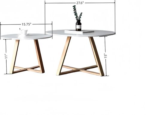2Pcs Mid-Century Coffee Table Round, Easy Assembly Minimalist Nesting Table Set of2, Natural Wood Tea Table for Livingroom, Office,Balcony,Yard.Separately Use as Side Table Center Table in Saudi Arabia