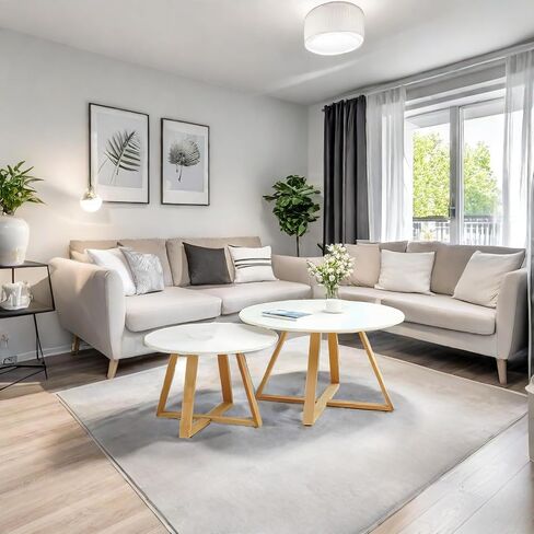 2Pcs Mid-Century Coffee Table Round, Easy Assembly Minimalist Nesting Table Set of2, Natural Wood Tea Table for Livingroom, Office,Balcony,Yard.Separately Use as Side Table Center Table in Saudi Arabia