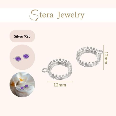 925 Sterling Silver 12-18mm Bezel Round Crown Setting with Loop Findings in Kuwait