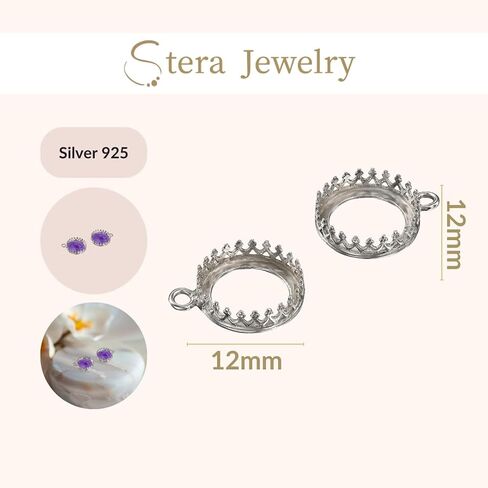 925 Sterling Silver 12-18mm Bezel Round Crown Setting with Loop Findings in Kuwait