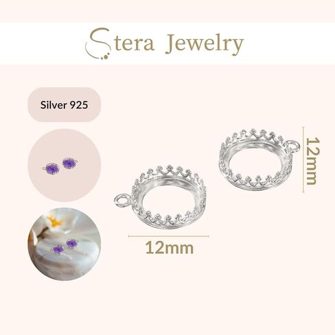 925 Sterling Silver 12-18mm Bezel Round Crown Setting with Loop Findings in Kuwait