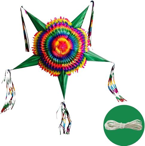 Mexican Piñata (32") Star with Green Cones and 30 ft Rope, Christmas Pinata Large, Posada Decoration, Piñata para Cumpleaños, Kids, New Years Eve, Adult Pinatas for Cinco de Mayo, Holiday Decorations in Saudi Arabia