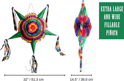 Mexican Piñata (32") Star with Green Cones and 30 ft Rope, Christmas Pinata Large, Posada Decoration, Piñata para Cumpleaños, Kids, New Years Eve, Adult Pinatas for Cinco de Mayo, Holiday Decorations in Saudi Arabia