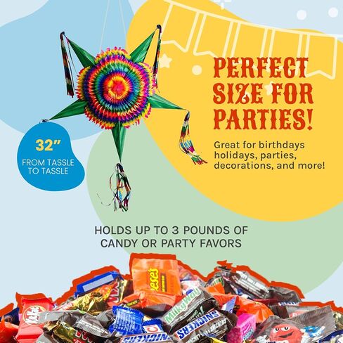 Mexican Piñata (32") Star with Green Cones and 30 ft Rope, Christmas Pinata Large, Posada Decoration, Piñata para Cumpleaños, Kids, New Years Eve, Adult Pinatas for Cinco de Mayo, Holiday Decorations in Saudi Arabia
