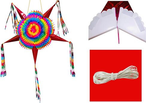 Mexican Piñata (32") Star with Green Cones and 30 ft Rope, Christmas Pinata Large, Posada Decoration, Piñata para Cumpleaños, Kids, New Years Eve, Adult Pinatas for Cinco de Mayo, Holiday Decorations in Saudi Arabia