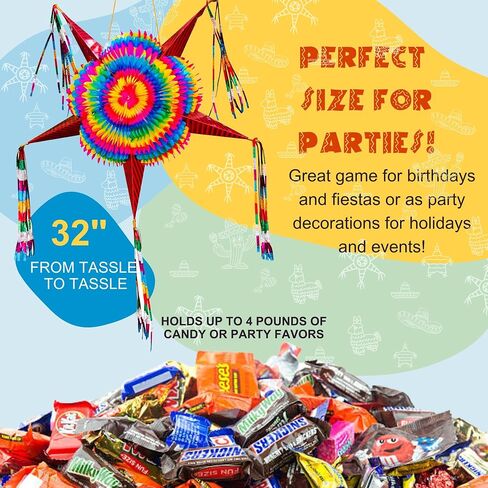 Mexican Piñata (32") Star with Green Cones and 30 ft Rope, Christmas Pinata Large, Posada Decoration, Piñata para Cumpleaños, Kids, New Years Eve, Adult Pinatas for Cinco de Mayo, Holiday Decorations in Saudi Arabia