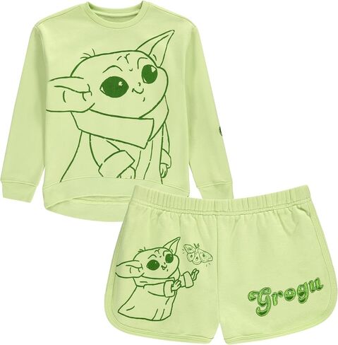 STAR WARS Girls Baby Yoda Crewneck Sweatshirt and Shorts Clothing Set- Little and Big Girl Sizes 4-16 in Saudi Arabia