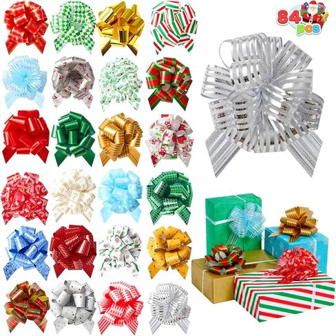 JOYIN 84 PCS Christmas Pull Bows with Ribbon 5" Wide for Gift Wrapping & Gift Tags, Boxing Day Decorations, Holiday Decor Present Wrapping in Saudi Arabia