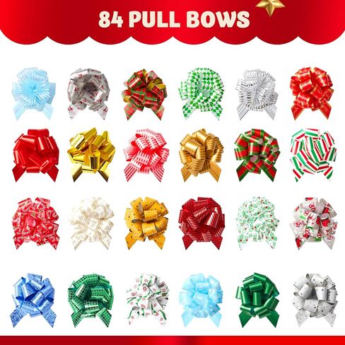 JOYIN 84 PCS Christmas Pull Bows with Ribbon 5" Wide for Gift Wrapping & Gift Tags, Boxing Day Decorations, Holiday Decor Present Wrapping in Saudi Arabia
