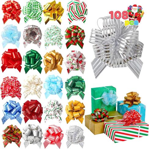 JOYIN 108 PCS Christmas Pull Bows with Ribbon 5" Wide for Gift Wrapping & Gift Tags, Boxing Day Decorations, Holiday Decor Present Wrapping in Saudi Arabia