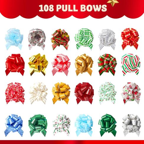 JOYIN 108 PCS Christmas Pull Bows with Ribbon 5" Wide for Gift Wrapping & Gift Tags, Boxing Day Decorations, Holiday Decor Present Wrapping in Saudi Arabia